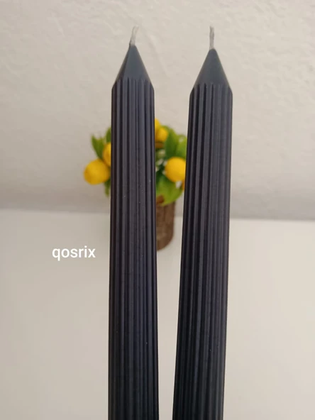 qosrix 2'li Antrasit Gri Şamdan Soya Mumu 1. Kalite Soya Doğal Vanilya Kokulu Uzun Çubuk Konik Mum Dekoratif - 4
