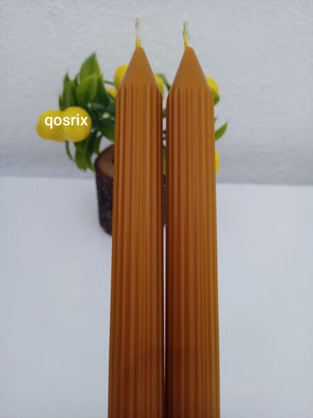 qosrix 2'li Hardal Sarısı Şamdan Soya Mumu 1. Kalite Soya Doğal Vanilya Kokulu Uzun Çubuk Konik Mum Dekoratif - 2