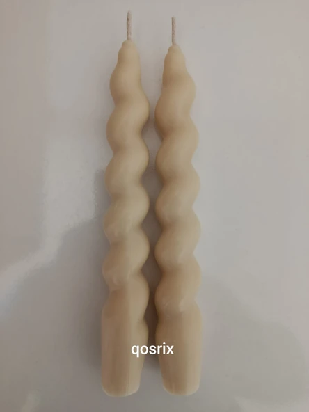 qosrix 2'li Krem Italyan Burgulu Şamdan Soya Mumu Doğal Kokulu Uzun Çubuk Konik Burgu Spiral Mum Dekoratif - Resim 5