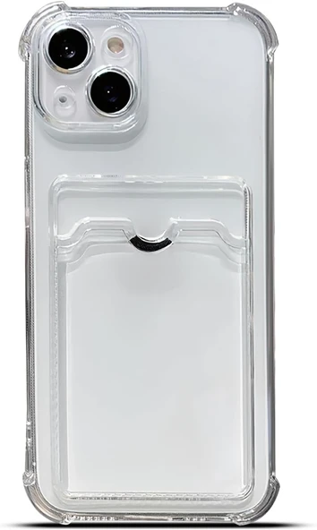 iPhone 14 Uyumlu Kamera Korumalı Kartlıklı Köşeleri Airbag Tasarımlı Darbe Önleyici Şeffaf Silikon Kılıf