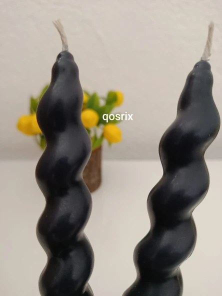 qosrix 2'li Antrasit Gri Italyan Burgulu Şamdan Soya Mumu Doğal Kokulu Uzun Çubuk Konik Burgu Spiral Mum Dekoratif - 3