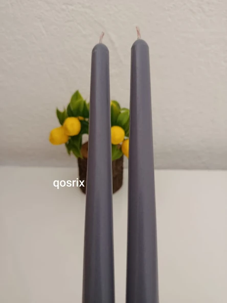 qosrix 2'li Gri Şamdan Soya Mumu 1. Kalite Soya Doğal Vanilya Kokulu Uzun Çubuk Konik Mum Dekoratif - 3