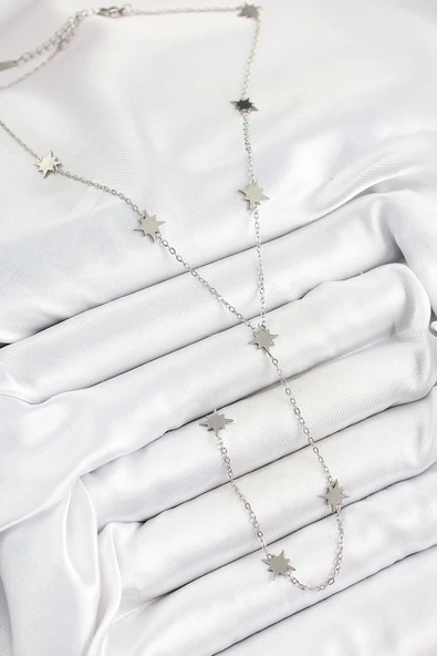 Kutup Yıldızı Figürlü Y Model Gümüş Renk Kadın Kolye - EBJ250628W35876 - Resim 2