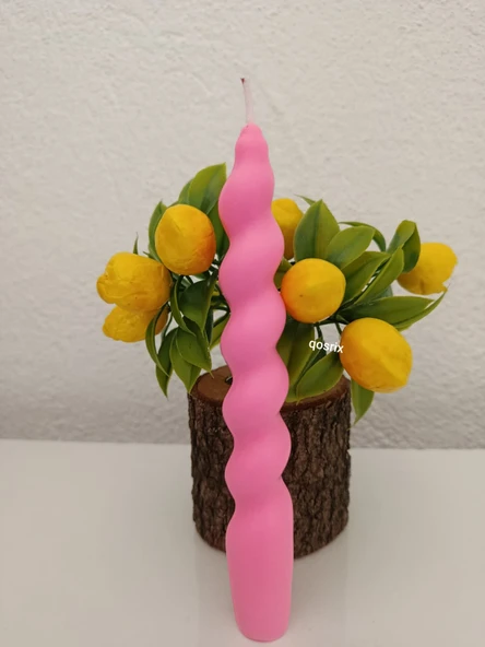 qosrix 2'li Pudra Pembe Italyan Burgulu Şamdan Soya Mumu Doğal Kokulu Uzun Çubuk Konik Burgu Spiral Mum - Resim 4