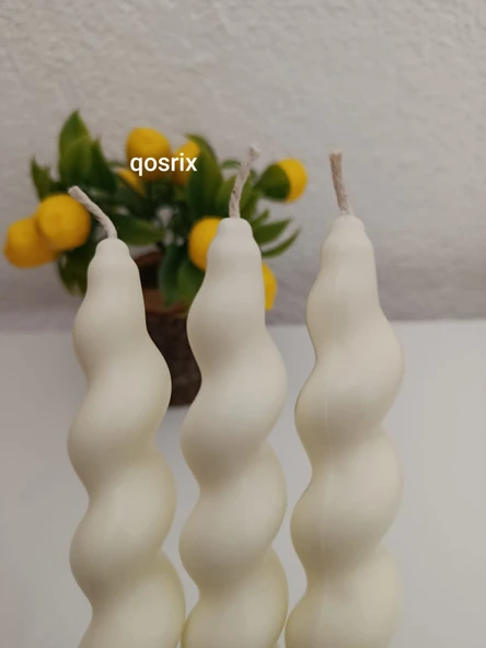 qosrix 3'lü Açık Krem Italyan Burgulu Şamdan Soya Mumu Doğal Kokulu Uzun Çubuk Konik Burgu Spiral Mum Dekoratif - 2