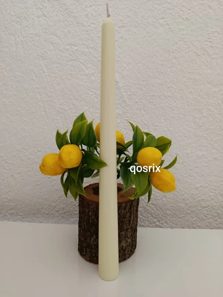 qosrix 3'lü Açık Krem Şamdan Soya Mumu 1. Kalite Soya Doğal Pudra Kokulu Uzun Çubuk Konik Mum Dekoratif - Resim 6