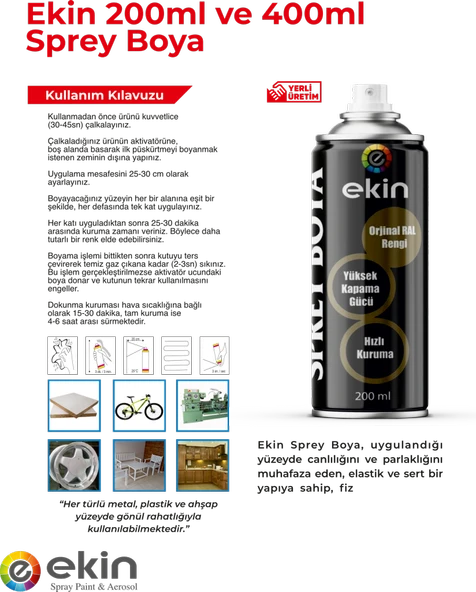 Ekin 400 ml Sprey Boya Çimen Yeşili Renk 5 Adet - 2