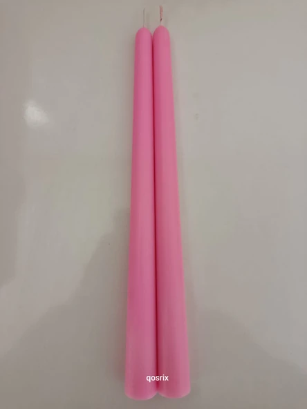 qosrix 2'li Pudra Pembe Şamdan Mumu 1. Kalite Soya Doğal Pudra Kokulu Uzun Çubuk Konik Mum Dekoratif - 5