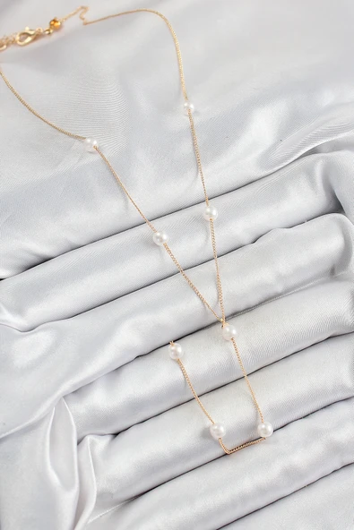 İnci Figürlü Y Model Gold Renk Kadın Kolye - EBJ250628W35884 - Resim 2