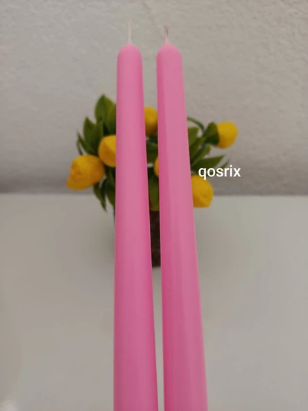 qosrix 2'li Pudra Pembe Şamdan Mumu 1. Kalite Soya Doğal Pudra Kokulu Uzun Çubuk Konik Mum Dekoratif - 2