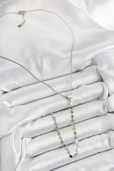 Pirinç Zirkon Taşlı Yıldız Figürlü Y Model Gümüş Renk Kadın Kolye - EBJ250628W35853 - Resim 2