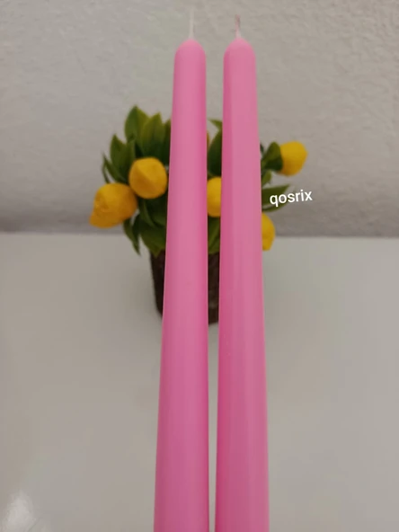 qosrix 2'li Pudra Pembe Şamdan Mumu 1. Kalite Soya Doğal Pudra Kokulu Uzun Çubuk Konik Mum Dekoratif - 1