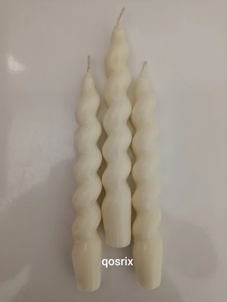 qosrix 3'lü Açık Krem Italyan Burgulu Şamdan Soya Mumu Doğal Kokulu Uzun Çubuk Konik Burgu Spiral Mum Dekoratif - 3