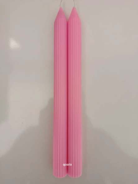 qosrix 2'li Pudra Pembe Şamdan Mumu 1. Kalite Soya Doğal Pudra Kokulu Uzun Çubuk Konik Mum Dekoratif - 3