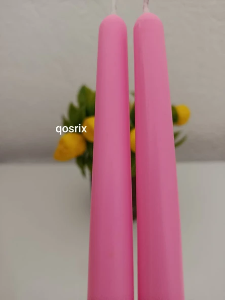 qosrix 2'li Pudra Pembe Şamdan Mumu 1. Kalite Soya Doğal Pudra Kokulu Uzun Çubuk Konik Mum Dekoratif - 4