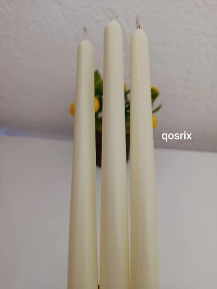 qosrix 3'lü Açık Krem Şamdan Soya Mumu 1. Kalite Soya Doğal Pudra Kokulu Uzun Çubuk Konik Mum Dekoratif ürün görseli