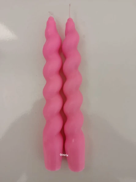 qosrix 2'li Pudra Pembe Italyan Burgulu Şamdan Soya Mumu Doğal Kokulu Uzun Çubuk Konik Burgu Spiral Mum - Resim 3