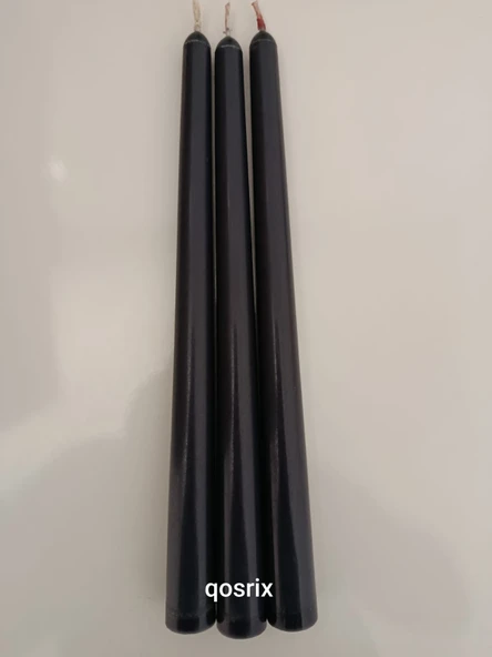 qosrix 3'lü Antrasit Gri Şamdan Soya Mumu 1. Kalite Doğal Vanilya Kokulu Uzun Çubuk Konik Mum Dekoratif - 4