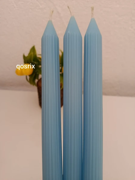 qosrix 3'lü Açık Mavi Şamdan Soya Mumu 1. Kalite Soya Doğal Pudra Kokulu Uzun Çubuk Konik Mum Dekoratif ürün görseli