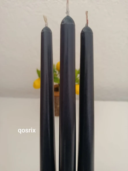 qosrix 3'lü Antrasit Gri Şamdan Soya Mumu 1. Kalite Doğal Vanilya Kokulu Uzun Çubuk Konik Mum Dekoratif - 2