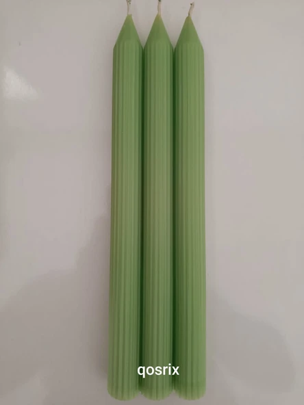 qosrix 3'lü Açık Yeşil Şamdan Soya Mumu 1. Kalite Doğal Vanilya Kokulu Uzun Çubuk Konik Mum Dekoratif - Resim 3