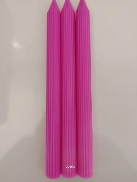 qosrix 3'lü Açık Pembe Şamdan Soya Mumu 1. Kalite Doğal Pudra Kokulu Uzun Çubuk Konik Mum Dekoratif - 2