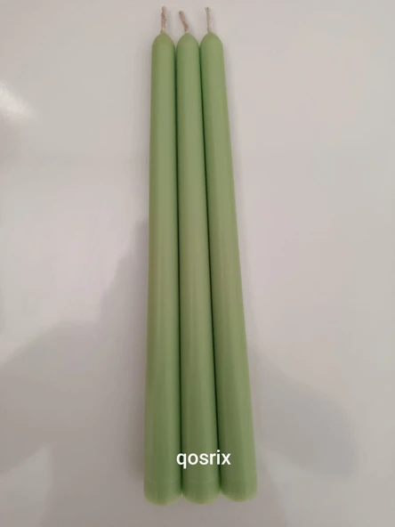 qosrix 3'lü Açık Yeşil Şamdan Soya Mumu 1. Kalite Doğal Vanilya Kokulu Uzun Çubuk Konik Mum Dekoratif - Resim 3