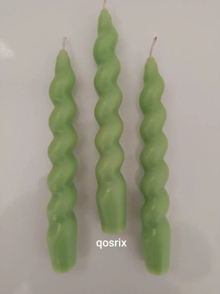 qosrix 3'lü Açık Yeşil Italyan Burgulu Şamdan Soya Mumu Doğal Kokulu Uzun Çubuk Konik Burgu Spiral Mum Dekoratif - 2