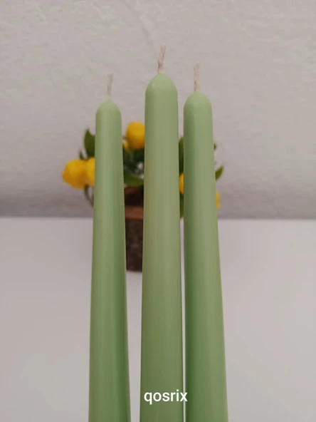 qosrix 3'lü Açık Yeşil Şamdan Soya Mumu 1. Kalite Doğal Vanilya Kokulu Uzun Çubuk Konik Mum Dekoratif - Resim 2