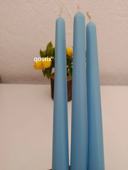 qosrix 3'lü Açık Mavi Şamdan Soya Mumu 1. Kalite Soya Doğal Pudra Kokulu Uzun Çubuk Konik Mum Dekoratif ürün görseli