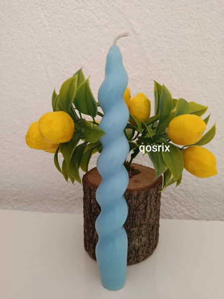 qosrix 3'lü Açık Mavi Italyan Burgulu Şamdan Soya Mumu Doğal Kokulu Uzun Çubuk Konik Burgu Spiral Mum Dekoratif - 4