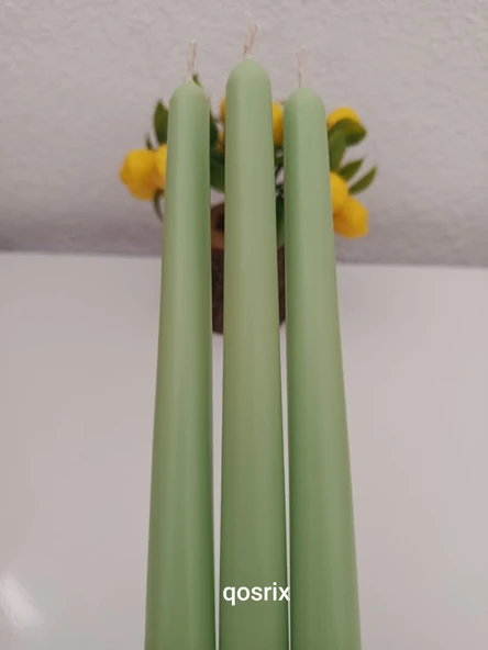 qosrix 3'lü Açık Yeşil Şamdan Soya Mumu 1. Kalite Doğal Vanilya Kokulu Uzun Çubuk Konik Mum Dekoratif ürün görseli