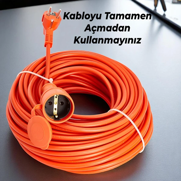 Seyyar Uzatma Kablosu Cca Turuncu 3x2.5 Mm 20 Metre Dış mekan Kablo Prizli Bahçe İçin Suya Dayanıklı - 7