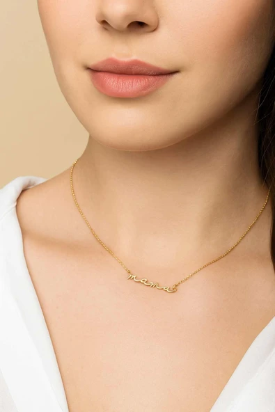 925 Ayar Gümüş Mama Anne Yazılı Kolye - Resim 2