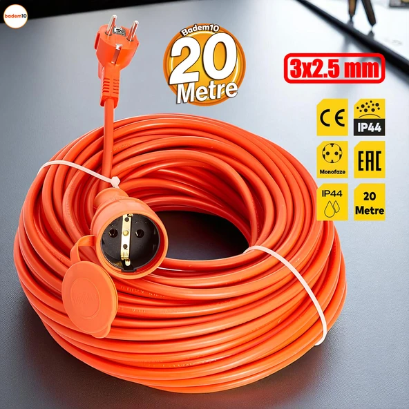 Seyyar Uzatma Kablosu Cca Turuncu 3x2.5 Mm 20 Metre Dış mekan Kablo Prizli Bahçe İçin Suya Dayanıklı - 6