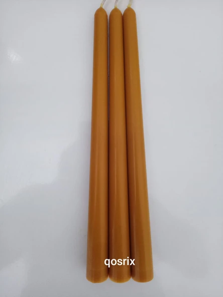 qosrix 3'lü Hardal Sarısı Şamdan Soya Mumu 1. Kalite Doğal Vanilya Kokulu Uzun Çubuk Konik Mum Dekoratif - Resim 4