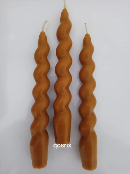 qosrix 3'lü Hardal Sarısı Italyan Burgulu Şamdan Soya Mumu Doğal Kokulu Uzun Çubuk Konik Burgu Spiral Mum Dekoratif - 2