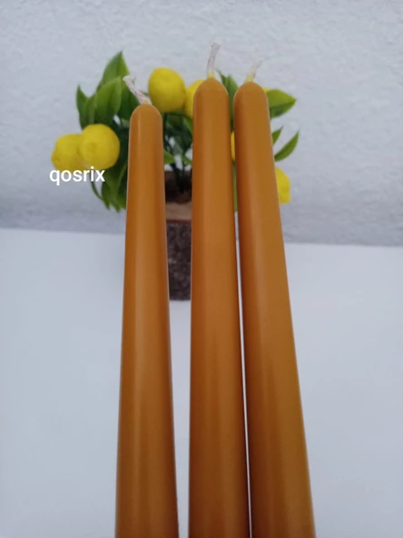 qosrix 3'lü Hardal Sarısı Şamdan Soya Mumu 1. Kalite Doğal Vanilya Kokulu Uzun Çubuk Konik Mum Dekoratif - Resim 2