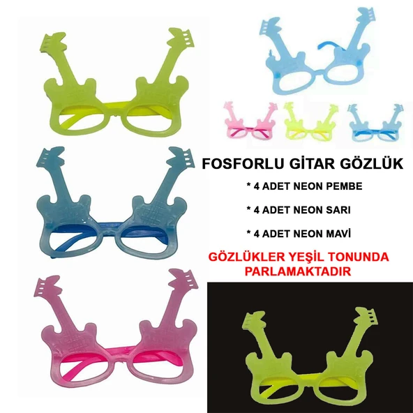 Fosforlu Gitar Glow Parti Gözlüğü 12 adet - 1