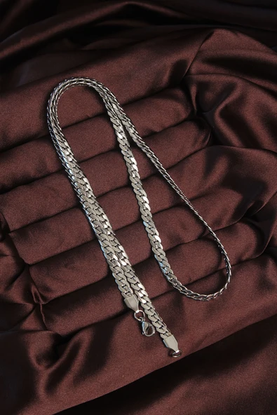 316L Çelik Gümüş Renk Yassı Örgü Zincir Kolye - TJ-ERK1378 - 2