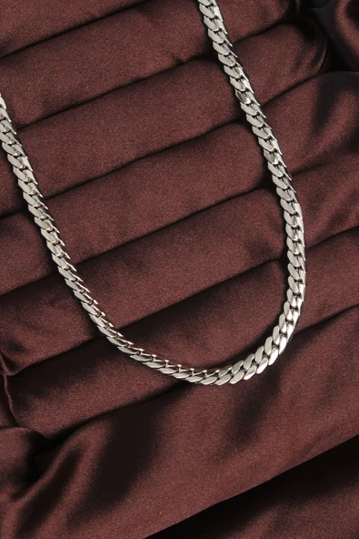 316L Çelik Gümüş Renk Yassı Örgü Zincir Kolye - TJ-ERK1378 - 3