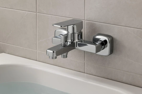 KARE KROM BANYO BATARYASI AĞIR PRİNÇ GÖVDE YÜKSEK KALİTE MUSLUK GÖŞELİ ŞIK MODERN TASARIM - 4