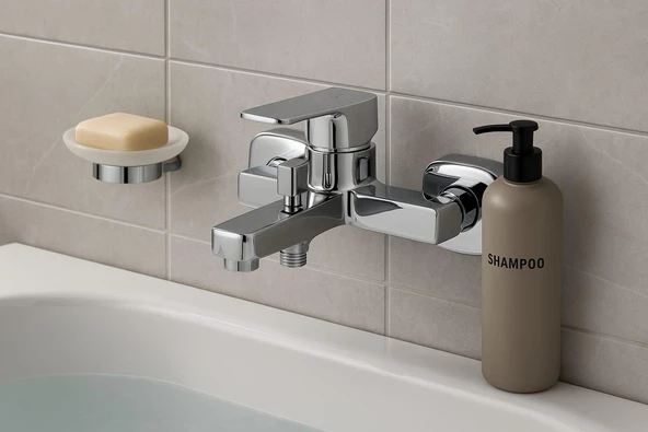 KARE KROM BANYO BATARYASI AĞIR PRİNÇ GÖVDE YÜKSEK KALİTE MUSLUK GÖŞELİ ŞIK MODERN TASARIM - 3