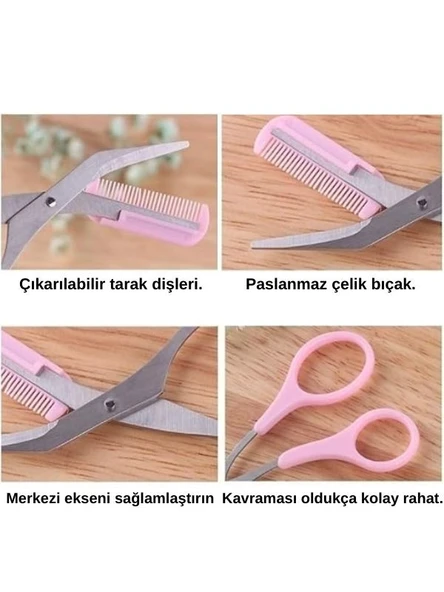 Kaş Makası Taraklı Yüz Jileti Bıyık Alma Kaş Usturası Epilasyon Kaş Ustura Seti - 3