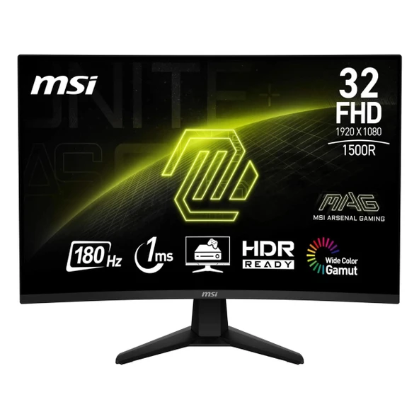 MSI MAG 32C6 31.5" 180Hz 1Ms HDMI+DP HDR FullHD Adaptive-Sync VA Curved Vesa Monitör