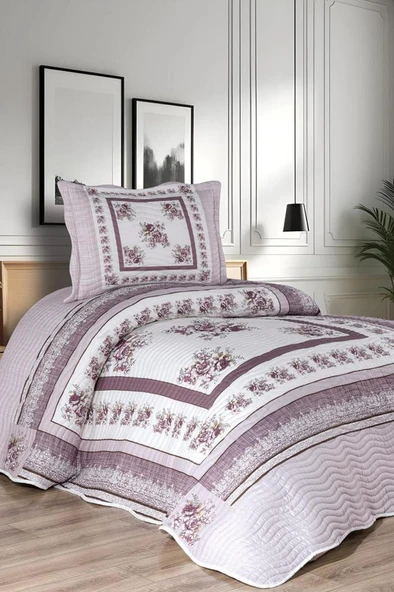 Solindra Baskılı Kapitoneli Tek Kişilik Yatak Örtüsü Gül Kurusu ürün görseli