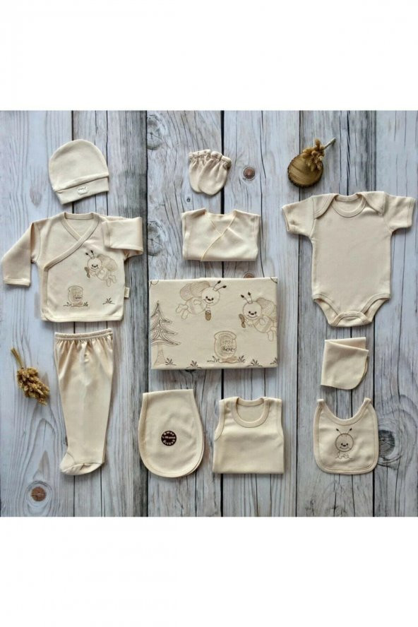 Yeni Doğan Erkek Kız Bebek Zıbın Seti 11li Organik 0-4 Ay Hastane Çıkış - 3