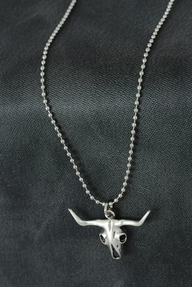 Öküz Kafatası Tasarımlı Metal Erkek Kolye