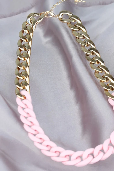 Gold Pembe Renk Uzay Yolu Model Zincir Kolye - 2