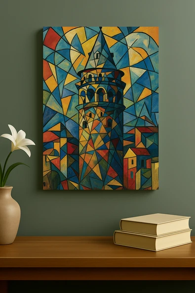 Galata Kulesi Tablosu - Picasso Tarzı %100 Pamuk Kanvas 20x30